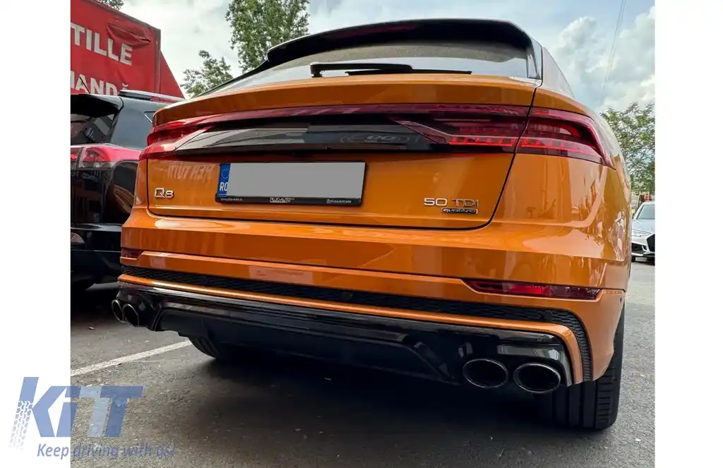 Difuzor Bara Spate Evacuare Dubla compatibil cu Audi Q8 S-Line (2018-2023) Evacuari Negre-image-6277836