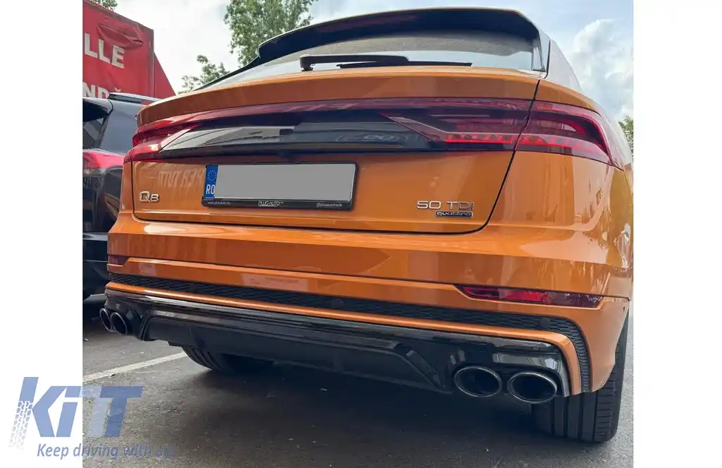 Difuzor Bara Spate Evacuare Dubla compatibil cu Audi Q8 S-Line (2018-2023) Evacuari Negre-image-6277837