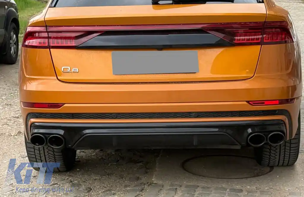 Difuzor Bara Spate Evacuare Dubla compatibil cu Audi Q8 S-Line (2018-2023) Evacuari Negre-image-6261200
