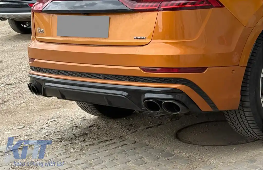 Difuzor Bara Spate Evacuare Dubla compatibil cu Audi Q8 S-Line (2018-2023) Evacuari Negre-image-6261202