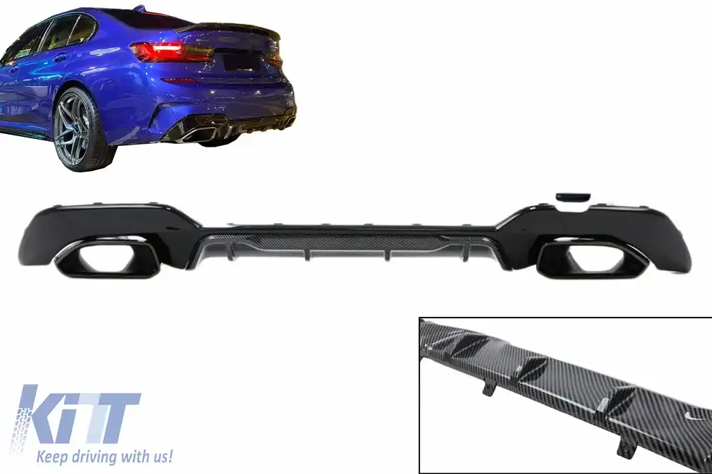Difuzor Bara Spate Evacuare Dubla si Tobe Ornament compatibil cu BMW Seria 3 G20 G28 Sedan G21 Touring (2019-up) M340i M Look Carbon-image-6094966