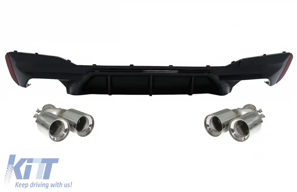 Difuzor Bara Spate Negru Lucios cu Tobe Ornamente Crom compatibil cu BMW Seria 5 G30 G31 (2017-2020) M5 Design