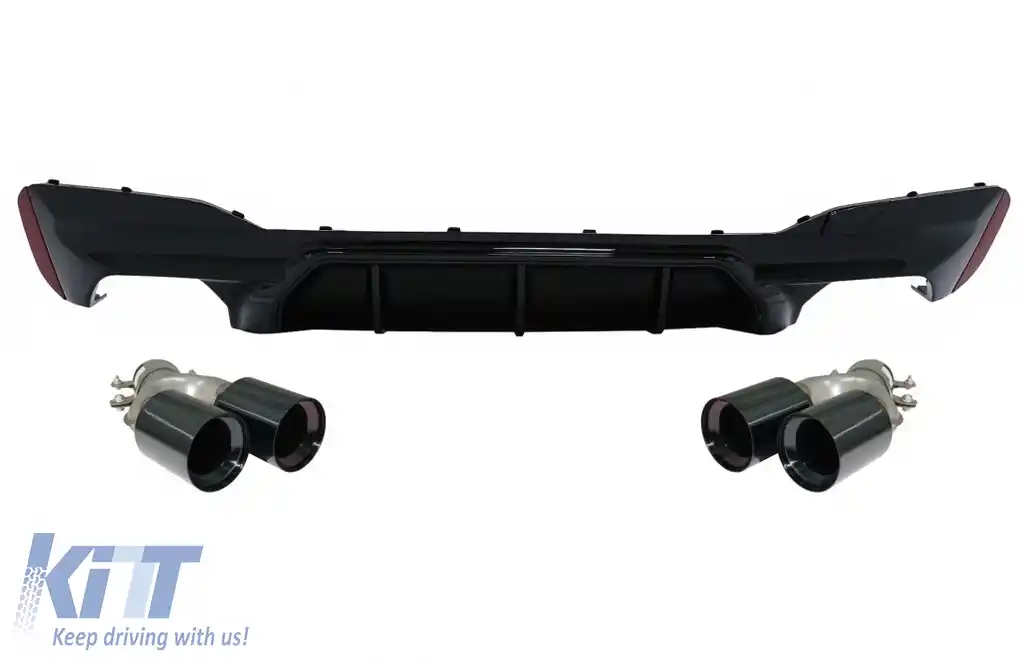 Difuzor Bara Spate Negru Lucios cu Tobe Ornamente Negru compatibil cu BMW Seria 5 G30 G31 (2017-2020) M5 Design