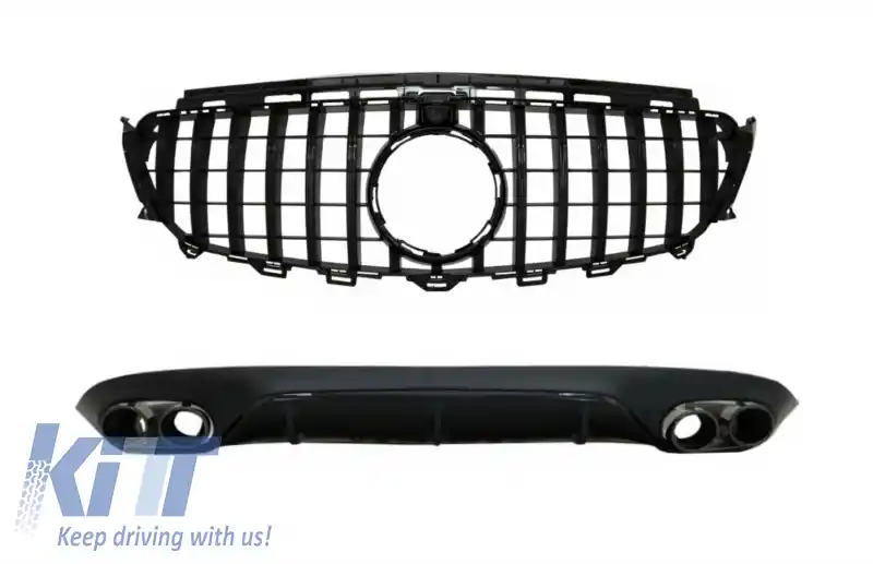 Difuzor Bara Spate si Grila Centrala compatibil cu Mercedes E-Class C238 AMG Sport Line (2016-2019) E53 Night Package Design Negru Complet