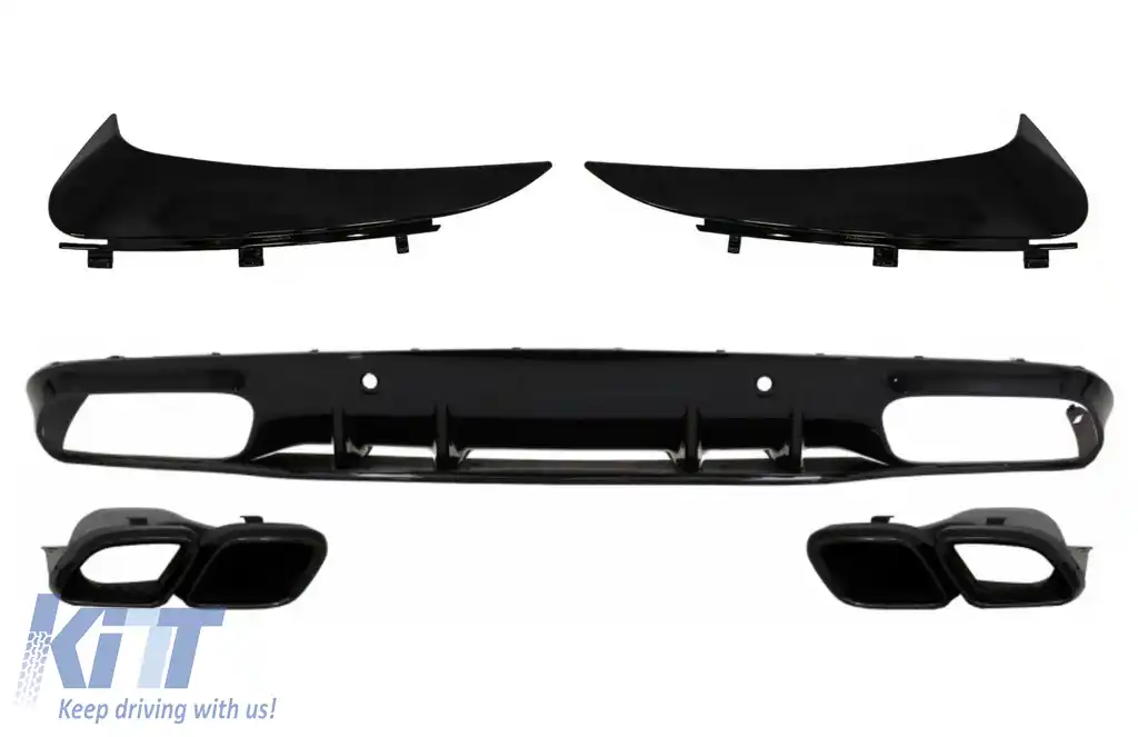 Difuzor Bara Spate si Ornamente Bara Spate Flapsuri compatibil cu Mercedes C-Class C205 A205 Coupe Cabriolet (2014-2019) Facelift C63S Design Negru