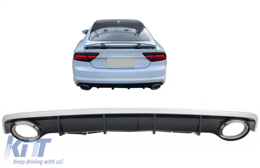 Difuzor Bara Spate si Ornamente Evacuare compatibil cu Audi A7 4G Facelift (2015+) RS7 Design doar pentru S7 S-line