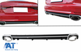 Difuzor Bara Spate si Ornamente Evacuare compatibil cu Audi A4 B9 8W (2016-2018) Sedan Avant RS4 Design-image-6078884