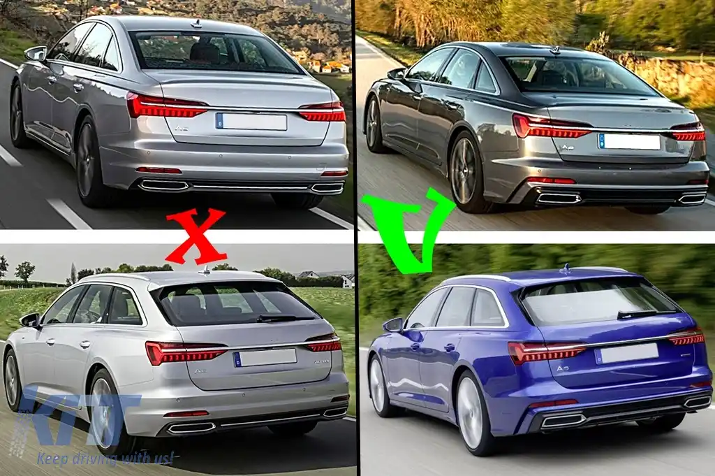 Difuzor Bara Spate si Ornamente Evacuare compatibil cu Audi A6 C8 4K Avant Sedan (2018-up) RS6 Design Argintiu-image-6108324