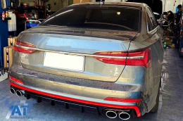 Difuzor Bara Spate si Ornamente Evacuare compatibil cu Audi A6 C8 4K Avant Sedan (2018-up) Rosu S6 Design-image-6088875