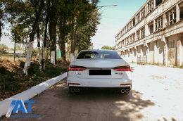 Difuzor Bara Spate si Ornamente Evacuare compatibil cu Audi A6 C8 4K Avant Sedan (2018-up) S6 Design Negru Lucios-image-6087165