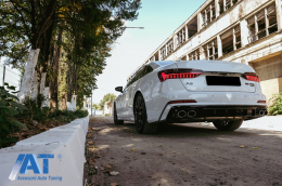 Difuzor Bara Spate si Ornamente Evacuare compatibil cu Audi A6 C8 4K Avant Sedan (2018-up) S6 Design Negru Lucios-image-6087172