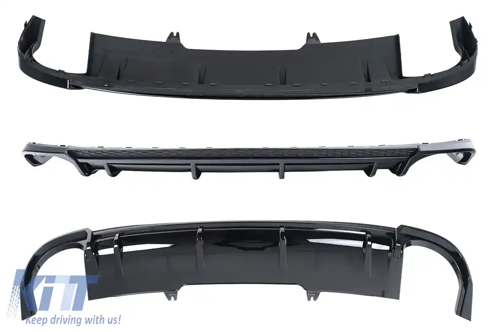Difuzor Bara Spate si Ornamente Evacuare compatibil cu Audi A4 B9 8W (2016-2018) Sedan Avant RS4 Design Negru-image-6277869