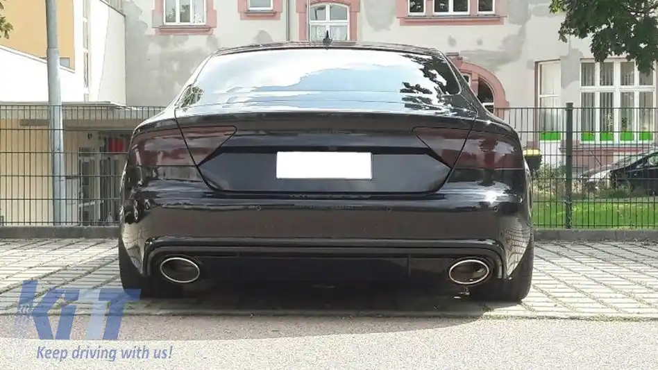 Difuzor Bara Spate si Ornamente Evacuare compatibil cu Audi A7 4G (2010-2014) RS7 Design Negru-image-6277722