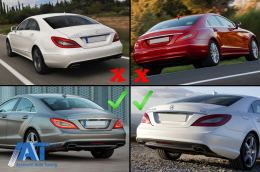 Difuzor cu Evacuare Dubla compatibil cu Mercedes CLS Sedan W218 (2011-2017) cu Eleron Portbagaj si Ornamente toba pentru bara AMG Sport Line-image-6070626