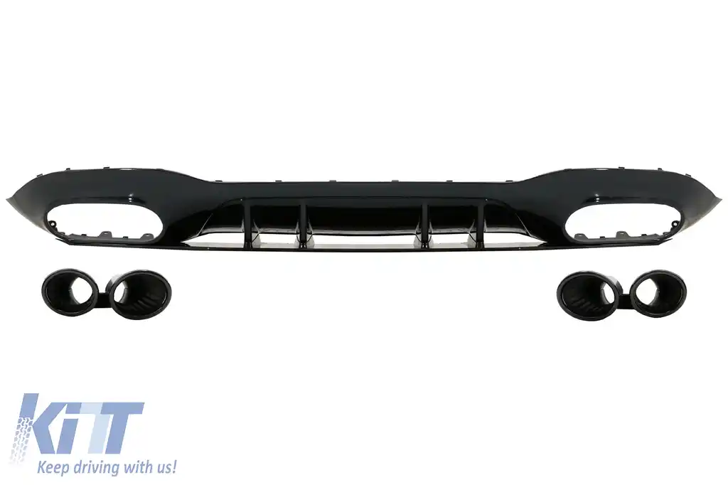Difuzor cu Grila Aripa Aerisiri Laterale si Ornamente bara fata flapsuri compatibil cu Mercedes A-Class V177 Sedan (2018-2022) Evacuari Negre-image-6071065