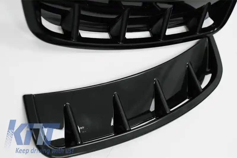 Difuzor cu Grila Aripa Aerisiri Laterale si Ornamente bara fata flapsuri & Capace oglinzi compatibil cu Mercedes A-Class V177 Sedan (2018-2022) Evacuari Negre-image-6071143