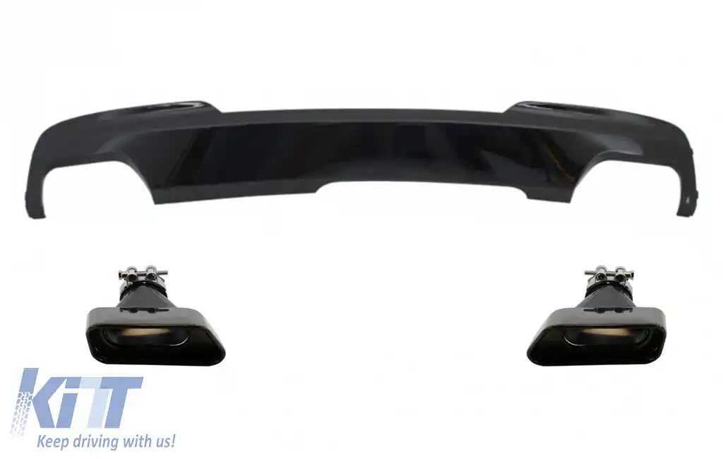 Difuzor de aer cu Evacuare Dubla Negru Lucios si Ornamente compatibil cu BMW F10 F11 Seria 5 (2011-2017) M-Technik 550i Design