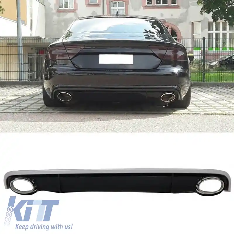 Difuzor de bara spate potrivit pentru Audi A7 4G 10-14 RS7 Look Bara Standard cu ieșiri de evacuare din plastic ABS-image-6314128
