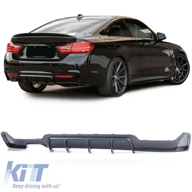 Difuzor de bara spate potrivit pentru BMW 4 F32 Coupe / F33 Cabrio / F36 Gran Coupe 13-21 M-Tech Negru Mat cu 1 ieșire dublă de evacuare stânga din plastic ABS 1buc.-image-6325013