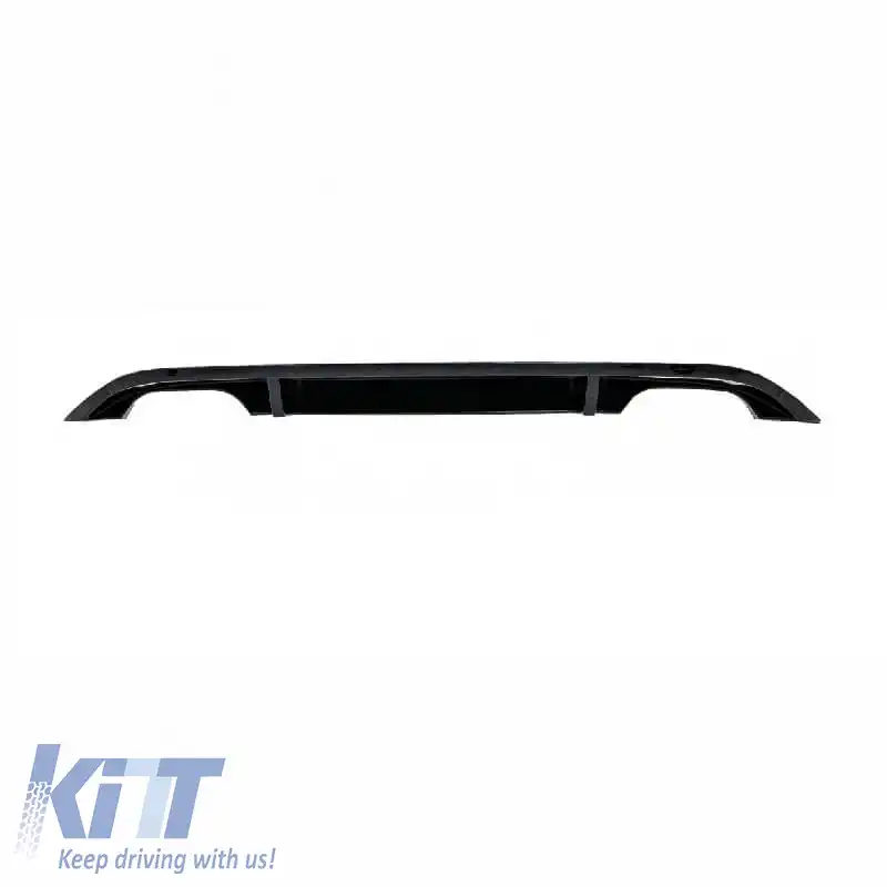 Difuzor de bara spate potrivit pentru VW Golf VII (7) 13-17 R-Look pentru bara normala & GTI cu 2 evacuari duble stanga & dreapta, negru lucios din plastic ABS 1buc.-image-6328141