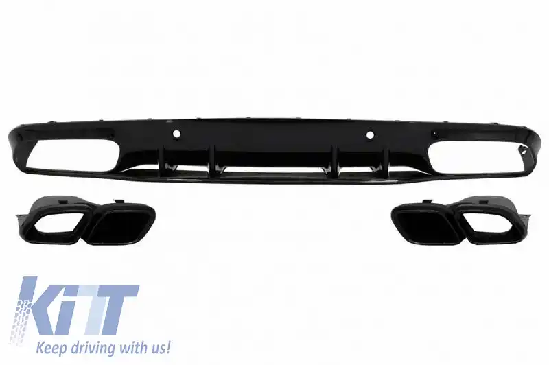 Difuzor de bara spate potrivit pentru Mercedes-Benz C-Class C205 Coupe 14-21 A Design 63 Look cu țevi de eșapament negre-image-6329257