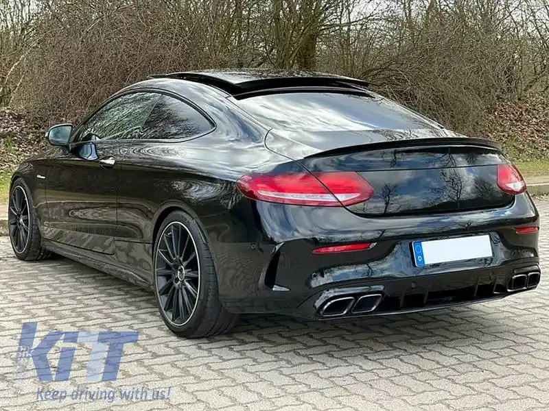 Difuzor de bara spate potrivit pentru Mercedes-Benz C-Class C205 Coupe 14-21 A Design 63 Look cu țevi de eșapament negre-image-6329266