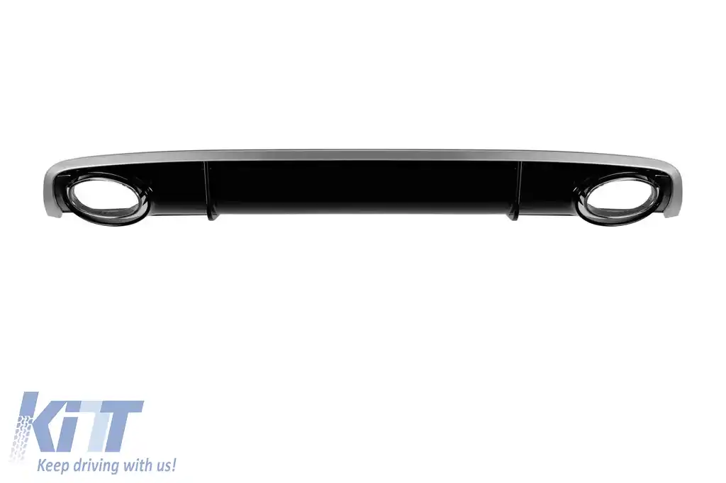 Difuzor în stil RS4 cu ieșiri de evacuare cromate, potrivit pentru Audi A4 sedan, avant 2012-2015, bara de protecție din spate standard, negru lucios cu linie gri lucioasă