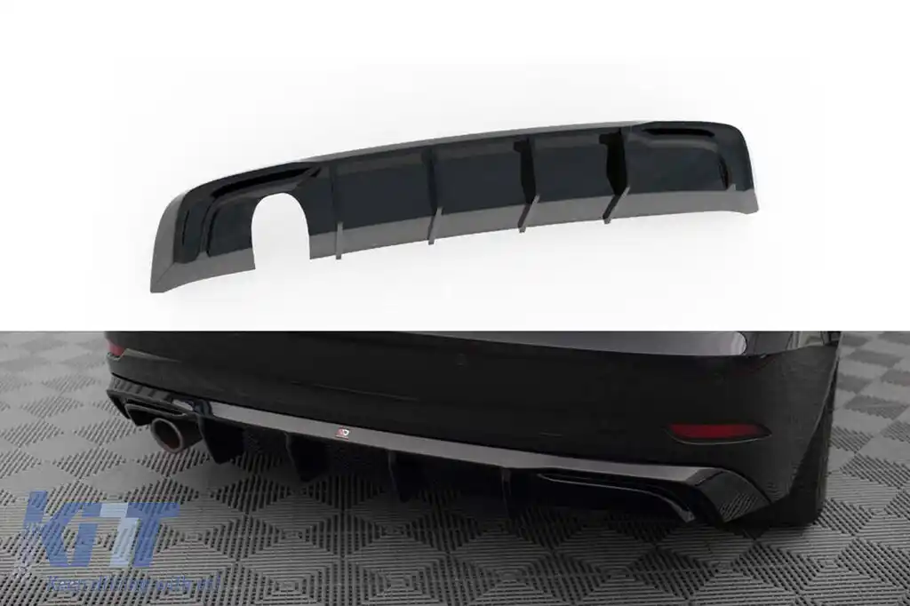 Difuzor Maxton Design potrivit pentru bara spate a Audi A3 Sportback 8V 2016-2020, cu evacuare simplă, lac negru