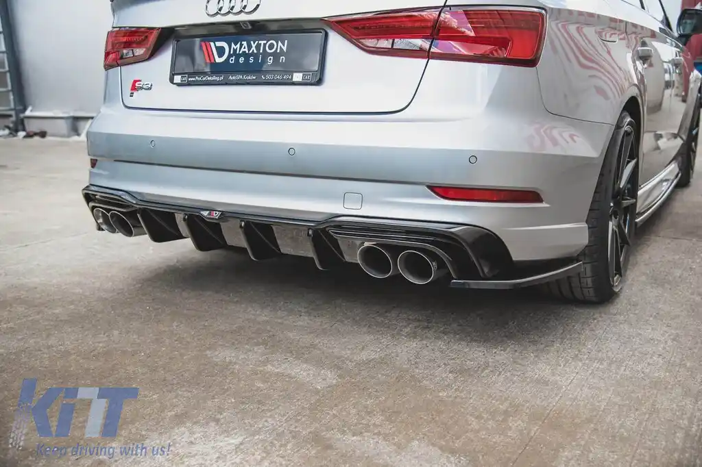 Difuzor Maxton Design potrivit pentru bara spate S3 la Audi A3 8V sedan 2016-2020, lac negru-image-6140447