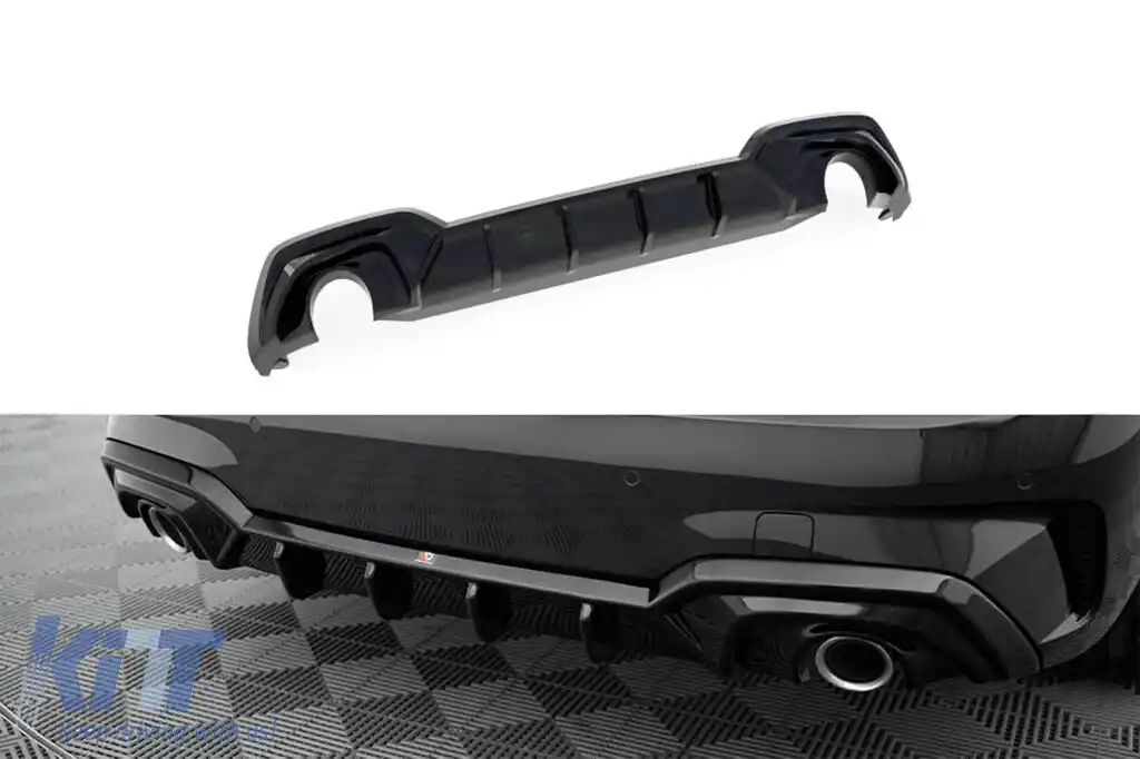 Difuzor Maxton Design potrivit pentru bara spate a BMW Seria 3 G20 sedan, G21 break cu pachet M 2018-2022, lac negru, potrivit pentru vehicule cu cârlig de remorcare