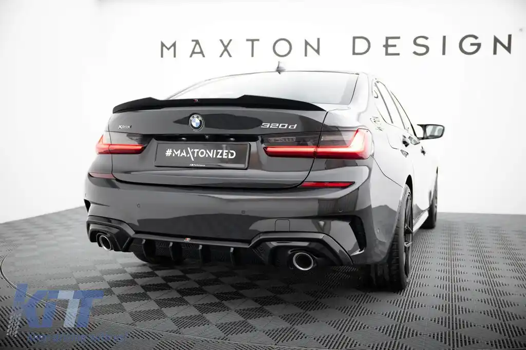 Difuzor Maxton Design potrivit pentru bara spate a BMW Seria 3 G20 sedan, G21 break cu pachet M 2018-2022, lac negru, potrivit pentru vehicule cu cârlig de remorcare-image-6236150