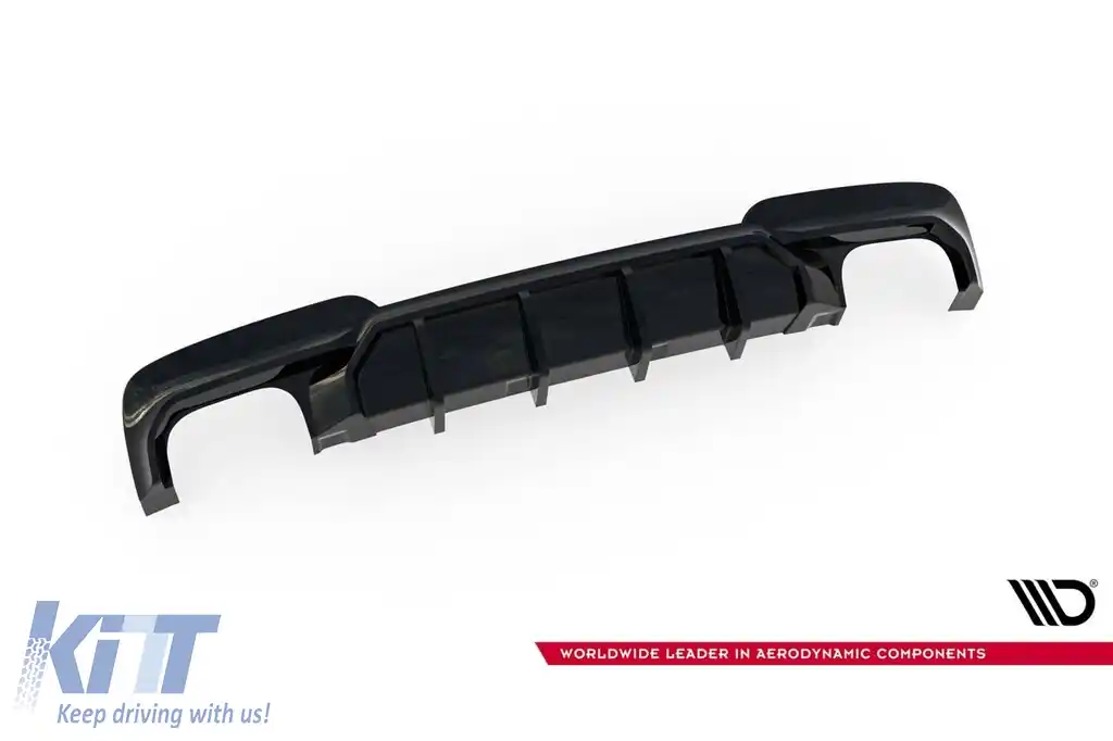 Difuzor Maxton Design versiunea 2 potrivit pentru bara din spate a BMW Seria 5 F10 cu pachet M 2010-2017, pentru versiunea cu două țevi de evacuare duble, lac negru-image-6236174
