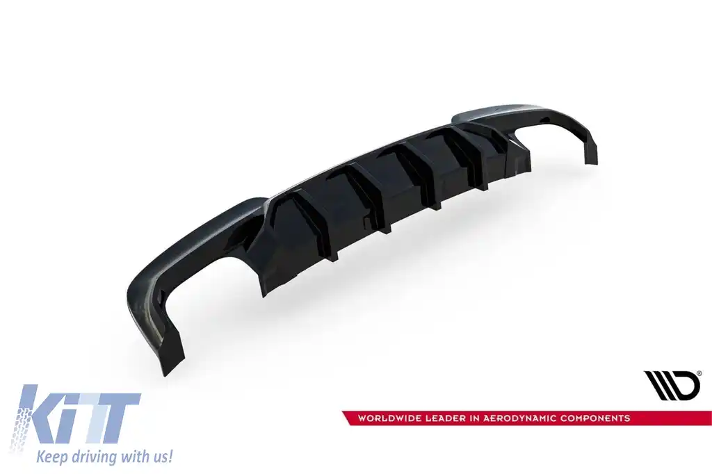 Difuzor Maxton Design versiunea 2 potrivit pentru bara din spate a BMW Seria 5 F10 cu pachet M 2010-2017, pentru versiunea cu două țevi de evacuare duble, lac negru-image-6236175