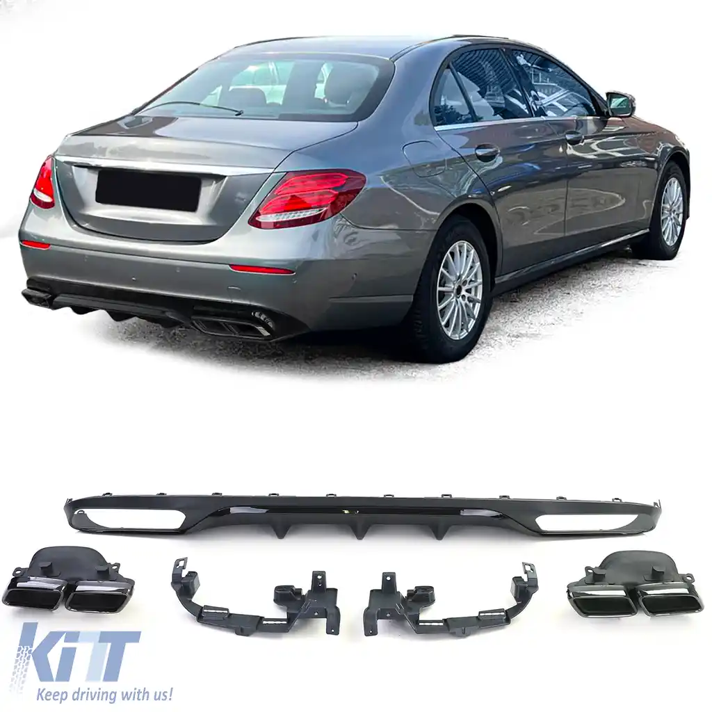 Difuzor spate cu ieșiri de evacuare negre, potrivit pentru Mercedes E-Class W213 fără linia de design A