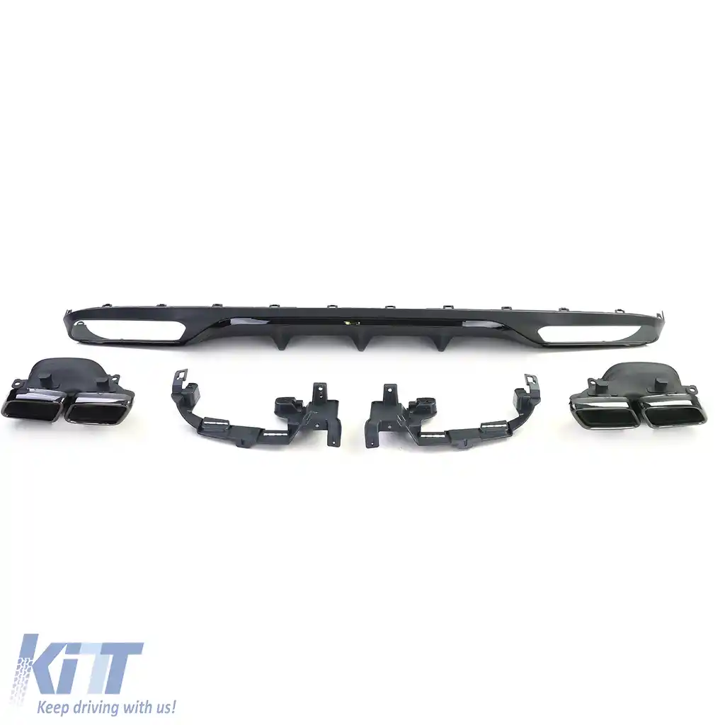 Difuzor spate cu ieșiri de evacuare negre, potrivit pentru Mercedes E-Class W213 fără linia de design A-image-6198149