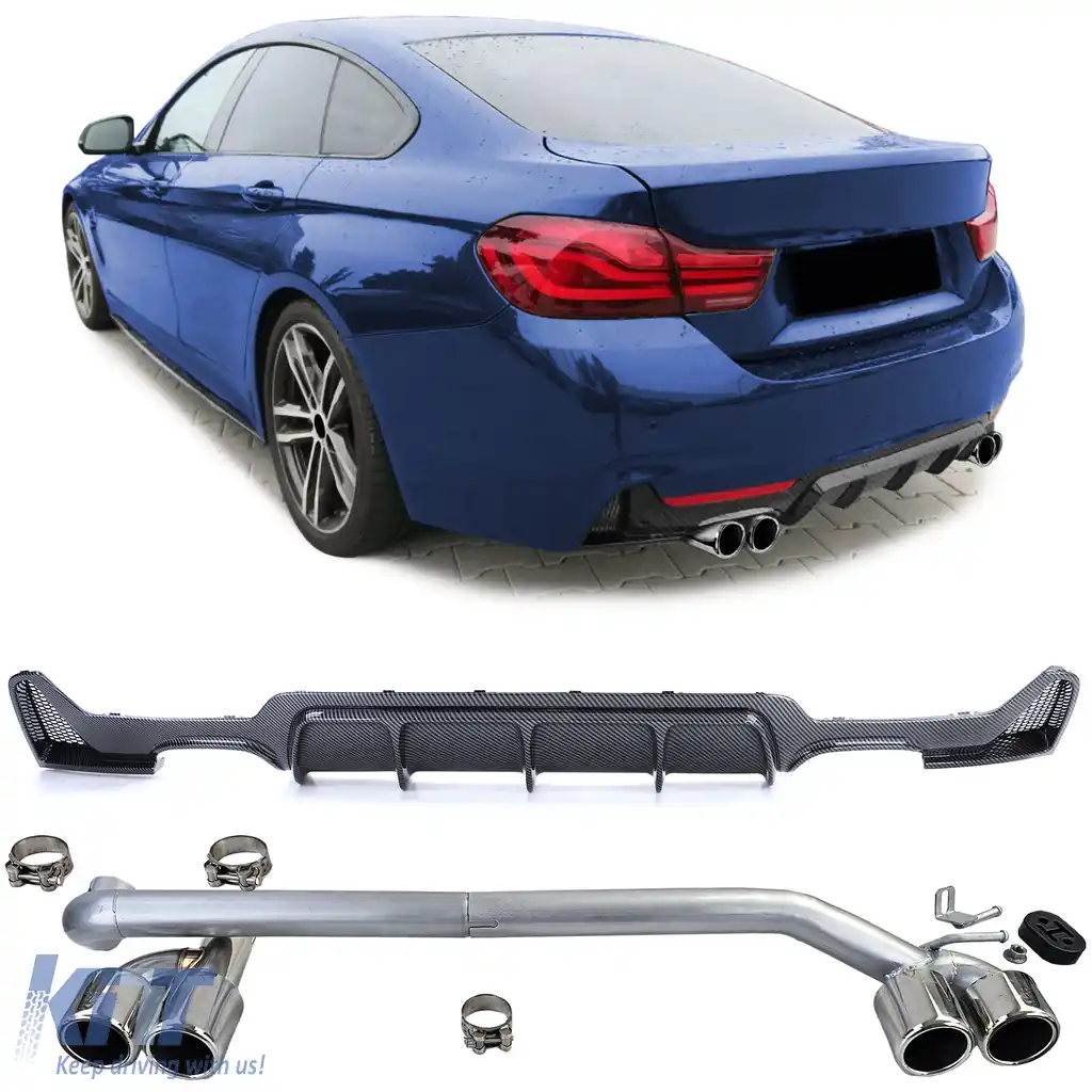 Difuzor spate din carbon + țeavă de eșapament cu aspect sportiv, potrivit pentru BMW Seria 4 F32 F33 F36 425 428 430