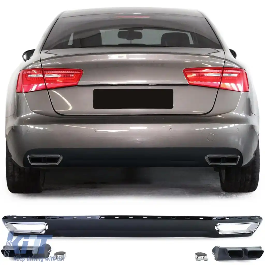 Difuzor spate + țevi de eșapament look W12 potrivit pentru Audi A6 C7 4G 10-14 2.8 3.0 fără S-Line