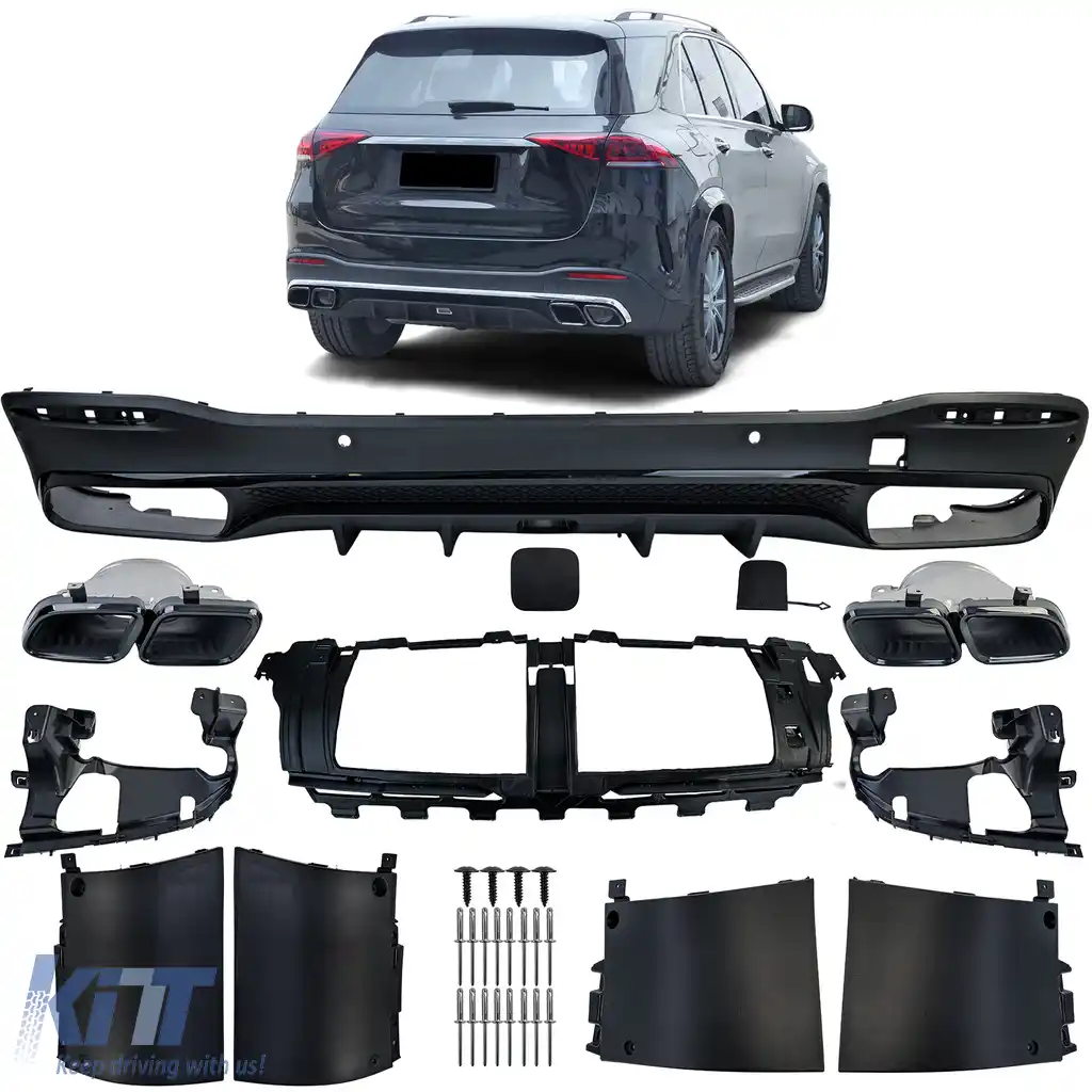 Difuzor spate + țevi de eșapament negre potrivit pentru Mercedes GLE W167 GLS X167 A Design-Line
