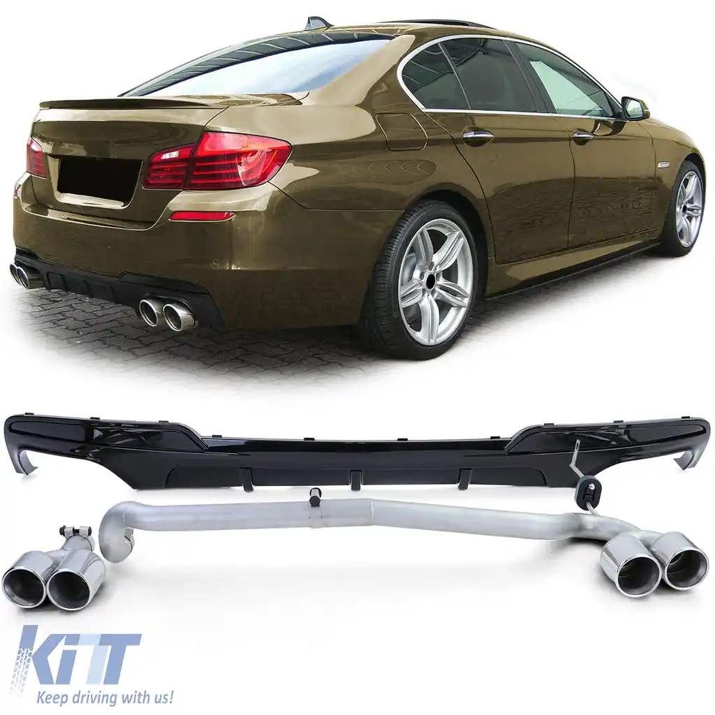 Difuzor spate lucios + conversie țeavă de eșapament duplex potrivit pentru BMW F10 F11 520 525 528 530