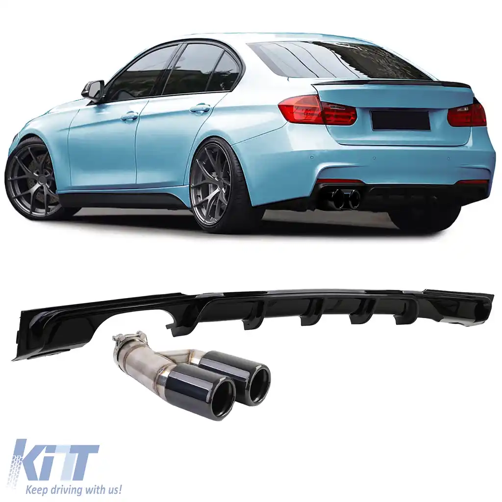 Difuzor spate lucios + țeavă dublă de evacuare neagră, potrivit pentru BMW F30 F31 316i 318i 320i