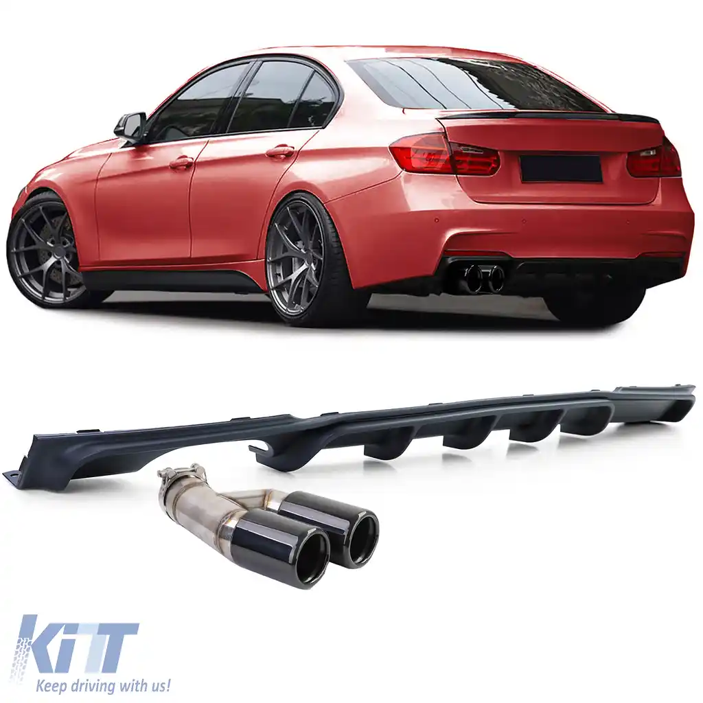 Difuzor spate mat + țeavă de eșapament dublă neagră, potrivit pentru BMW F30 F31 316i 318i 320i