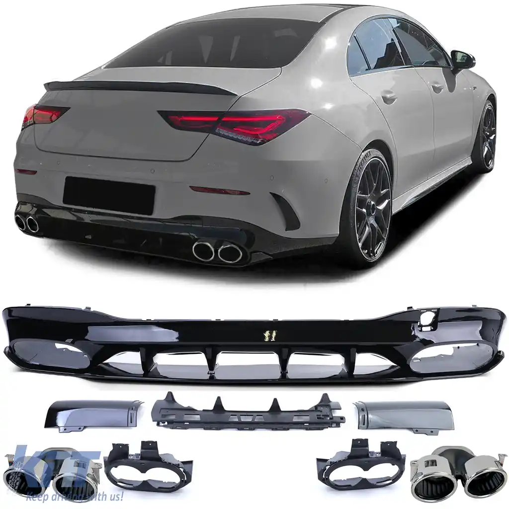 Difuzor spate negru lucios + țevi de eșapament duble cromate, potrivit pentru Mercedes CLA C118 X118