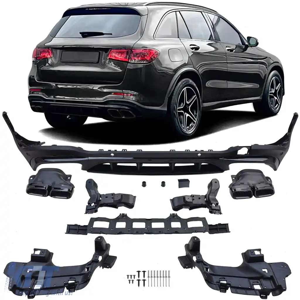 Difuzor spate sport + țevi de eșapament negre, potrivit pentru Mercedes GLC X253 19-22 facelift