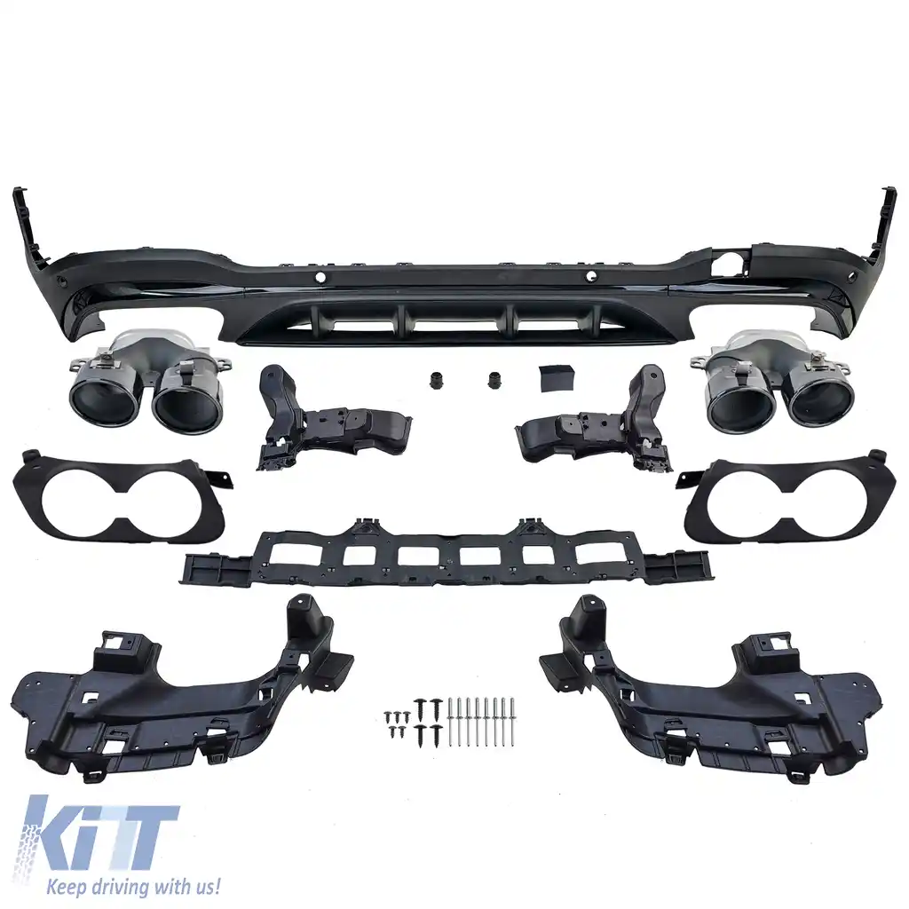 Difuzor spate sport + țevi de eșapament rotunde negre, potrivit pentru Mercedes GLC X253 19-22 facelift-image-6208508