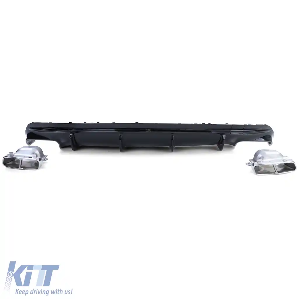 Difuzor spate sport negru lucios cu țevi de eșapament cromate, potrivit pentru Mercedes CLA C117 16-19-image-6192309