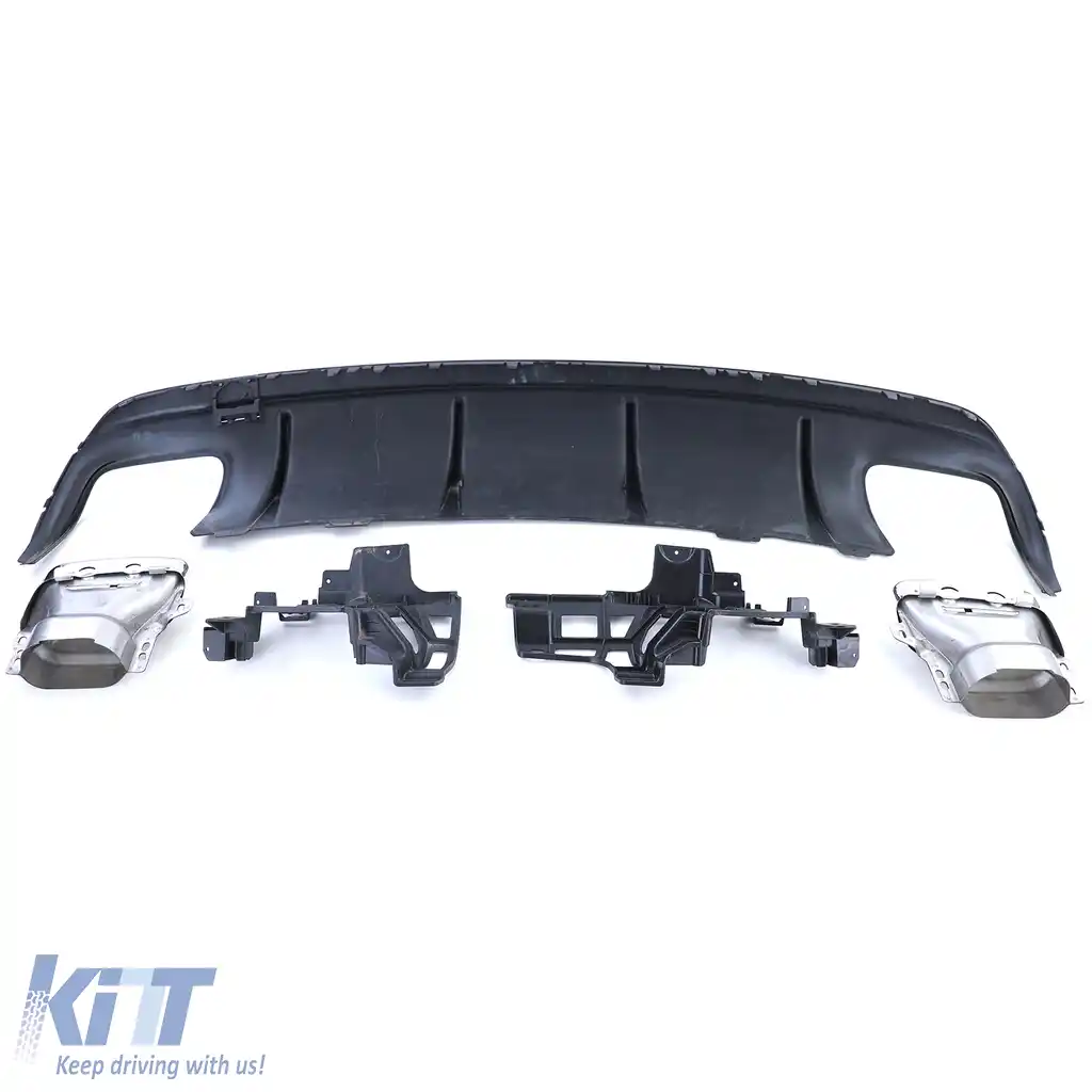 Difuzor spate sport negru lucios cu țevi de eșapament cromate, potrivit pentru Mercedes CLA C117 16-19-image-6192314