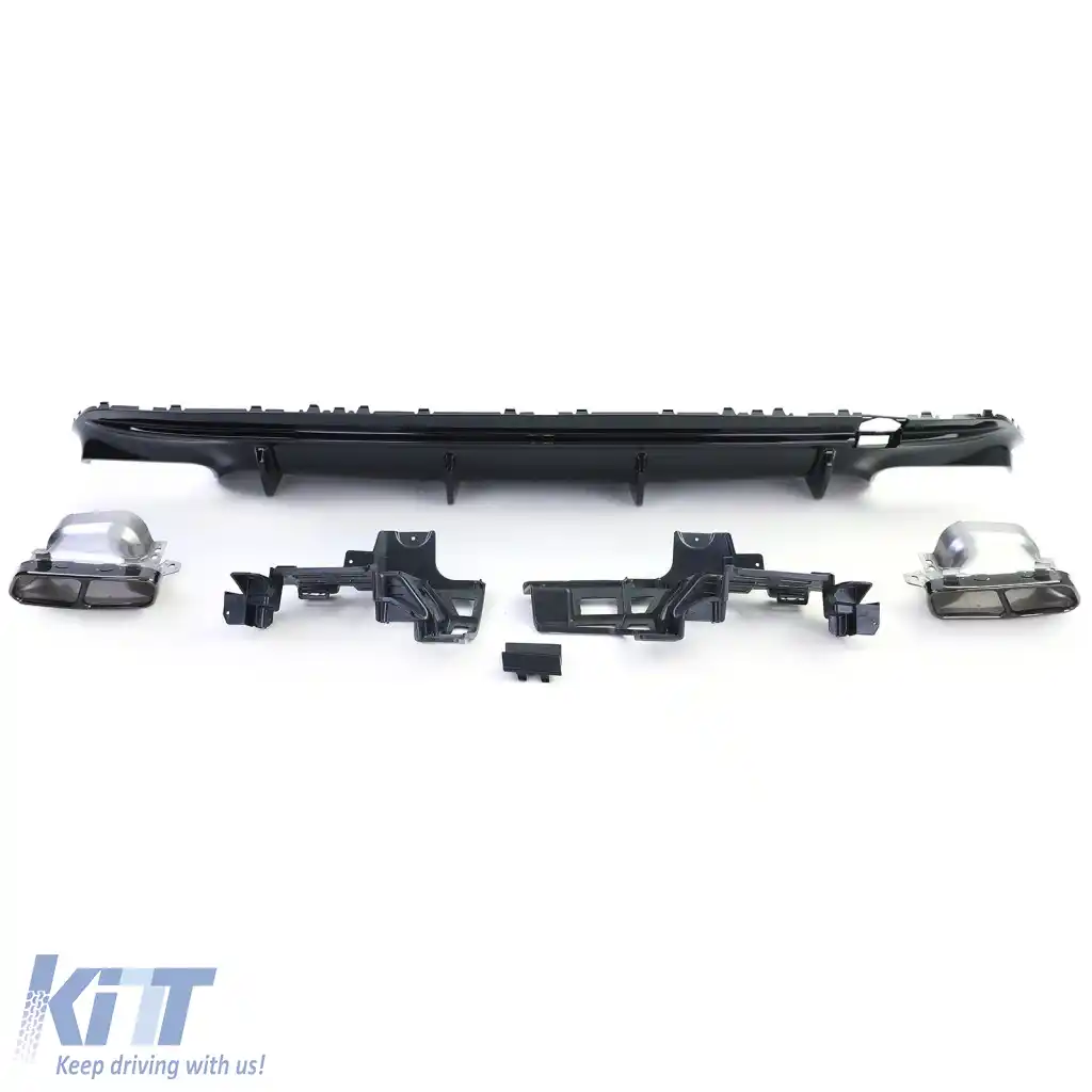 Difuzor spate sport negru lucios cu țevi de eșapament negre, potrivit pentru Mercedes CLA C117 16-19-image-6326489