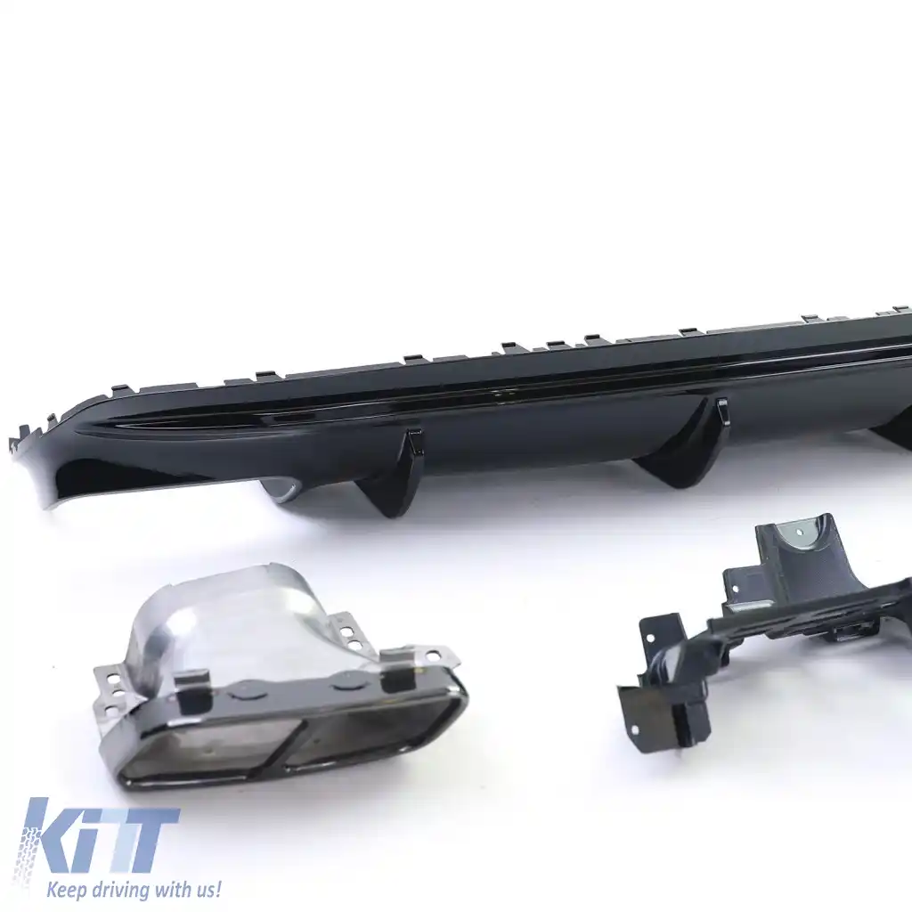 Difuzor spate sport negru lucios cu țevi de eșapament negre, potrivit pentru Mercedes CLA C117 16-19-image-6326492