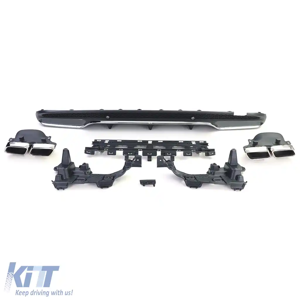 Difuzor sportiv spate cu țevi de eșapament cromate, potrivit pentru Mercedes C W205 S205 sedan 14-18-image-6196502
