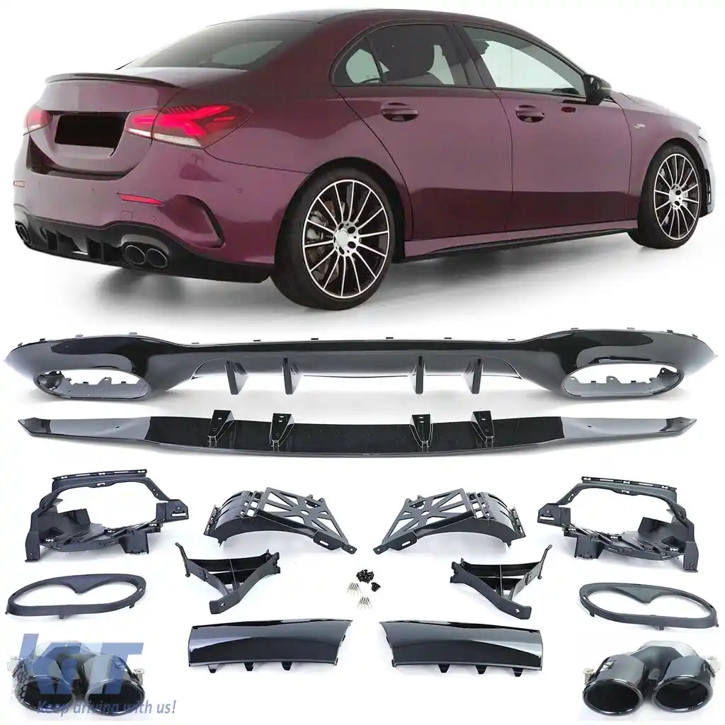 Difuzor sportiv spate cu țevi de eșapament negre, potrivit pentru Mercedes A Class V177 19-25